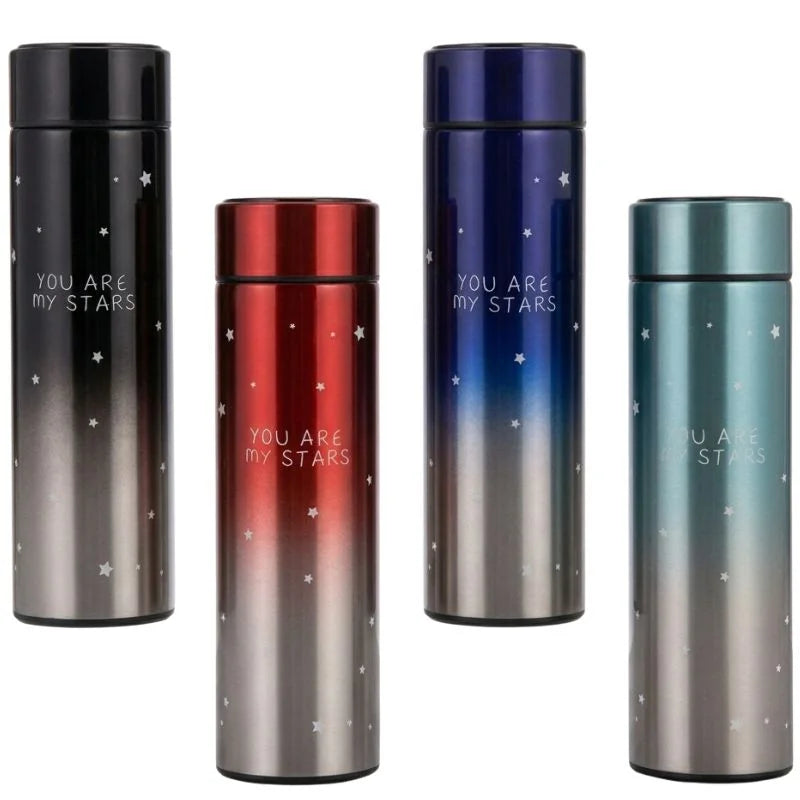 LED Temperature Display Water Bottle Stars Design | Smart Stainless Steel Vacuum 500ml Flask | Random Color